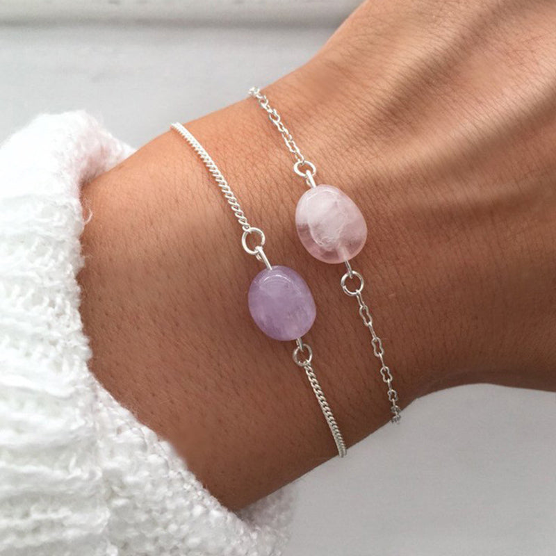 Natural Stone Beads Pink Purple Amethysts Beaded Bracelet Charm Bracelets for Women Jewelry Best Friend Gift for Girls 1pcs/unit