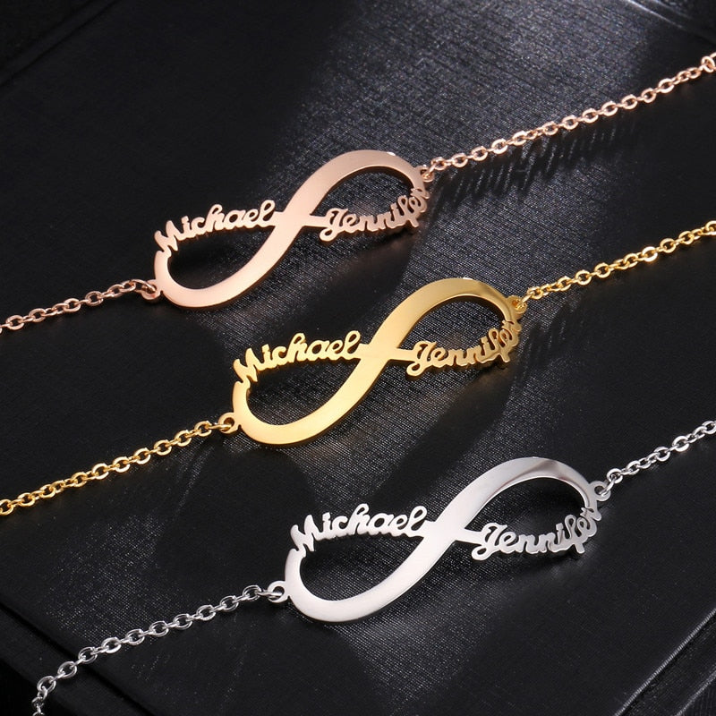 Infinite Bracelets Fashion Custom Bracelets Jewelry For Women Girl 2 Names BestGift Party Stainless Steel Cursive Bracelets Gift