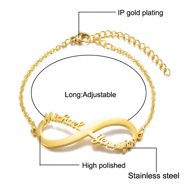 Infinite Bracelets Fashion Custom Bracelets Jewelry For Women Girl 2 Names BestGift Party Stainless Steel Cursive Bracelets Gift