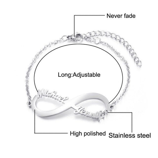 Infinite Bracelets Fashion Custom Bracelets Jewelry For Women Girl 2 Names BestGift Party Stainless Steel Cursive Bracelets Gift