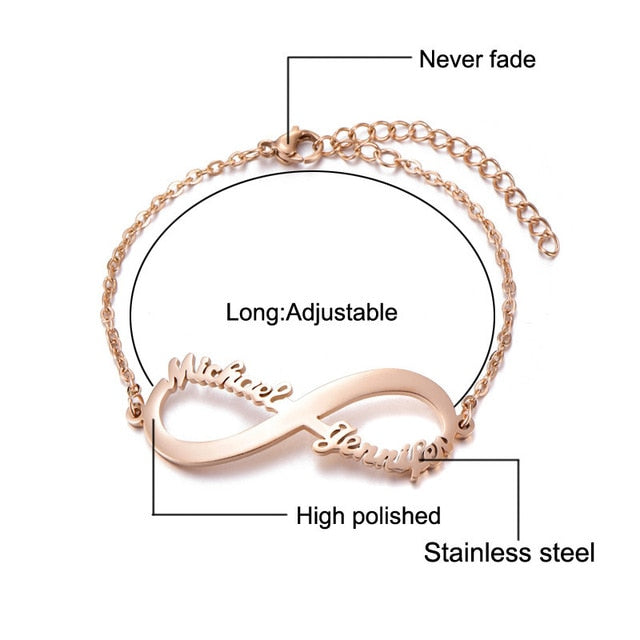 Infinite Bracelets Fashion Custom Bracelets Jewelry For Women Girl 2 Names BestGift Party Stainless Steel Cursive Bracelets Gift
