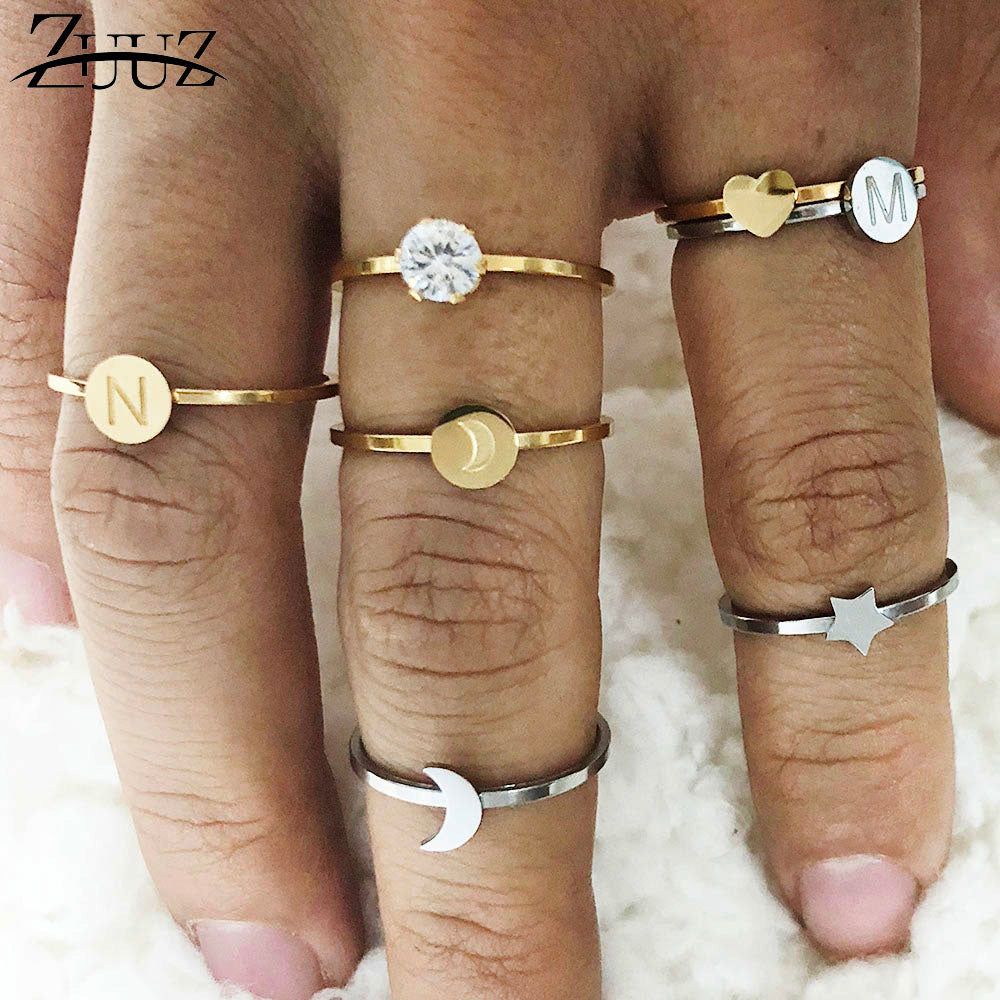 heart letter ring stainless steel jewelry ringen for accessories silver gold finger ring set  jewellery female