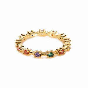 Women's copper CZ Gold Crown rainbow Rings Geometry wedding  Engagement Ring femme for party gift charm Rhinestone ins Jewelry