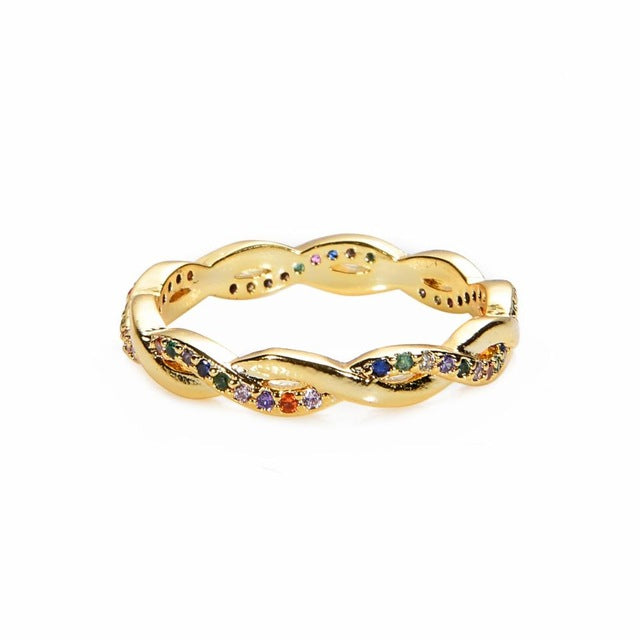 Women's copper CZ Gold Crown rainbow Rings Geometry wedding  Engagement Ring femme for party gift charm Rhinestone ins Jewelry