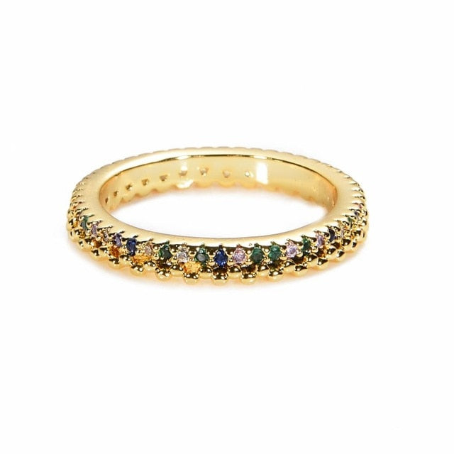 Women's copper CZ Gold Crown rainbow Rings Geometry wedding  Engagement Ring femme for party gift charm Rhinestone ins Jewelry