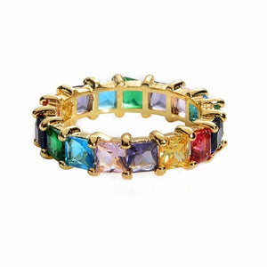 Women's copper CZ Gold Crown rainbow Rings Geometry wedding  Engagement Ring femme for party gift charm Rhinestone ins Jewelry