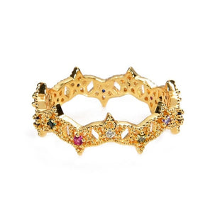 Women's copper CZ Gold Crown rainbow Rings Geometry wedding  Engagement Ring femme for party gift charm Rhinestone ins Jewelry