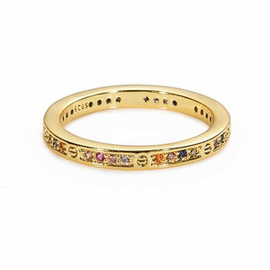 Women's copper CZ Gold Crown rainbow Rings Geometry wedding  Engagement Ring femme for party gift charm Rhinestone ins Jewelry