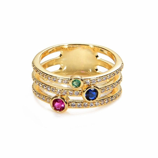 Women's copper CZ Gold Crown rainbow Rings Geometry wedding  Engagement Ring femme for party gift charm Rhinestone ins Jewelry