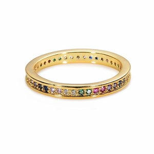 Women's copper CZ Gold Crown rainbow Rings Geometry wedding  Engagement Ring femme for party gift charm Rhinestone ins Jewelry