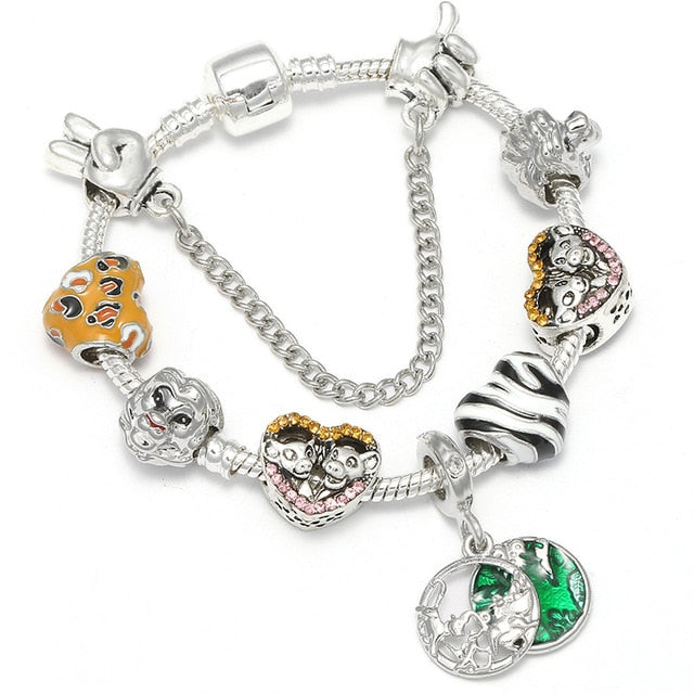 TOGORY Dropshipping Pink Lovely Mickey Pendant Beads Charm Bracelets For Women Cartoon Minnie Fine Bracelets Children Girls