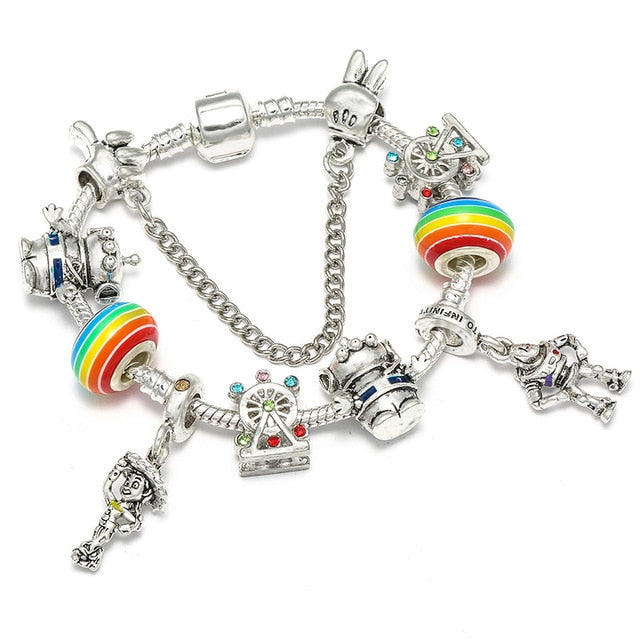 TOGORY Dropshipping Pink Lovely Mickey Pendant Beads Charm Bracelets For Women Cartoon Minnie Fine Bracelets Children Girls