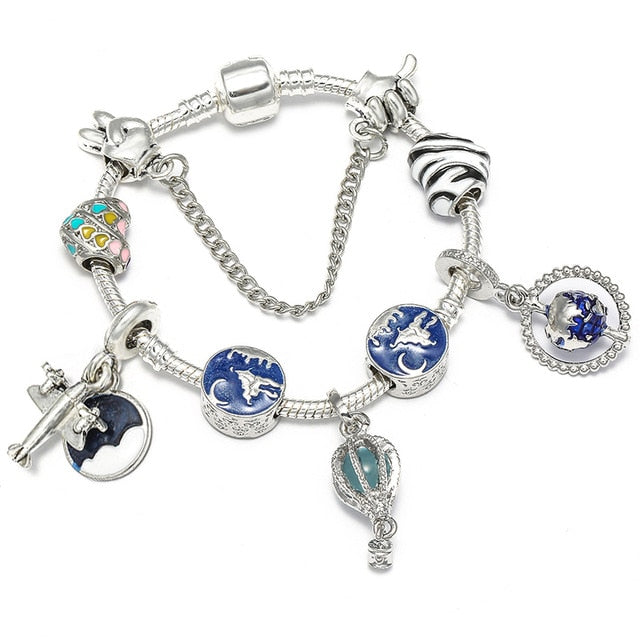 TOGORY Dropshipping Pink Lovely Mickey Pendant Beads Charm Bracelets For Women Cartoon Minnie Fine Bracelets Children Girls