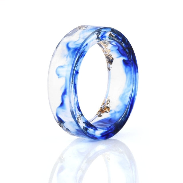 9 Colors Gold Foil Paper Inside Epoxy Resin Ring Transparent Handmade Dried Flower Resin Rings for Women Party Jewelry Dropship