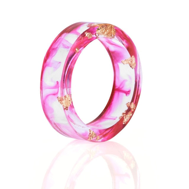 9 Colors Gold Foil Paper Inside Epoxy Resin Ring Transparent Handmade Dried Flower Resin Rings for Women Party Jewelry Dropship