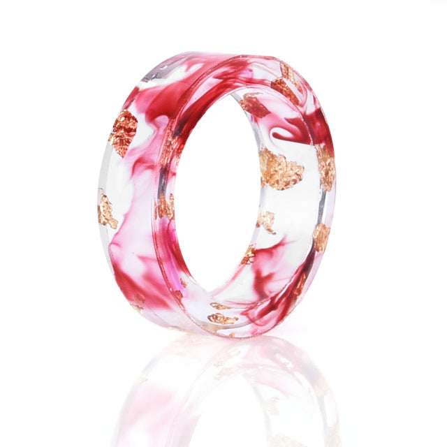 9 Colors Gold Foil Paper Inside Epoxy Resin Ring Transparent Handmade Dried Flower Resin Rings for Women Party Jewelry Dropship