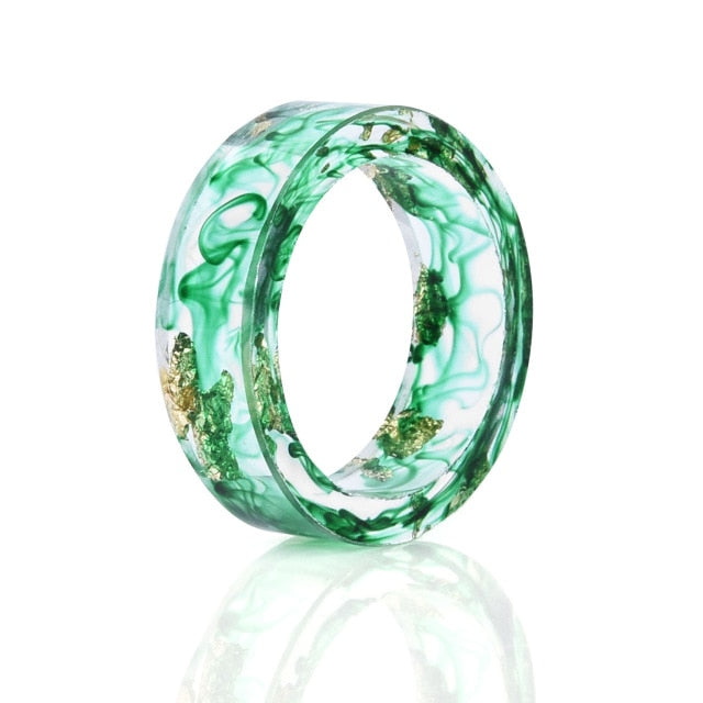 9 Colors Gold Foil Paper Inside Epoxy Resin Ring Transparent Handmade Dried Flower Resin Rings for Women Party Jewelry Dropship