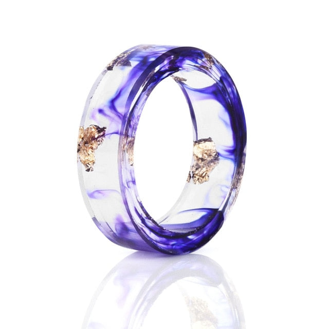 9 Colors Gold Foil Paper Inside Epoxy Resin Ring Transparent Handmade Dried Flower Resin Rings for Women Party Jewelry Dropship