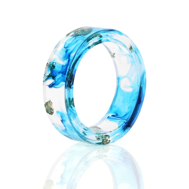 9 Colors Gold Foil Paper Inside Epoxy Resin Ring Transparent Handmade Dried Flower Resin Rings for Women Party Jewelry Dropship