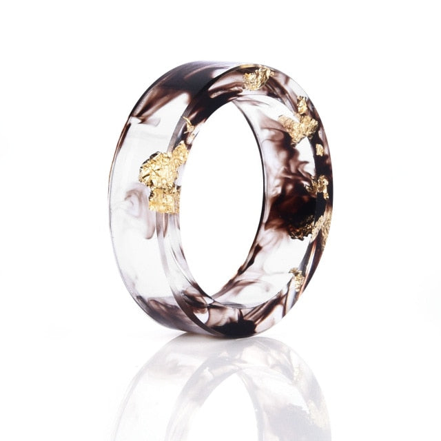 9 Colors Gold Foil Paper Inside Epoxy Resin Ring Transparent Handmade Dried Flower Resin Rings for Women Party Jewelry Dropship