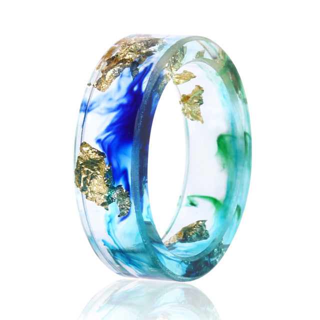 9 Colors Gold Foil Paper Inside Epoxy Resin Ring Transparent Handmade Dried Flower Resin Rings for Women Party Jewelry Dropship