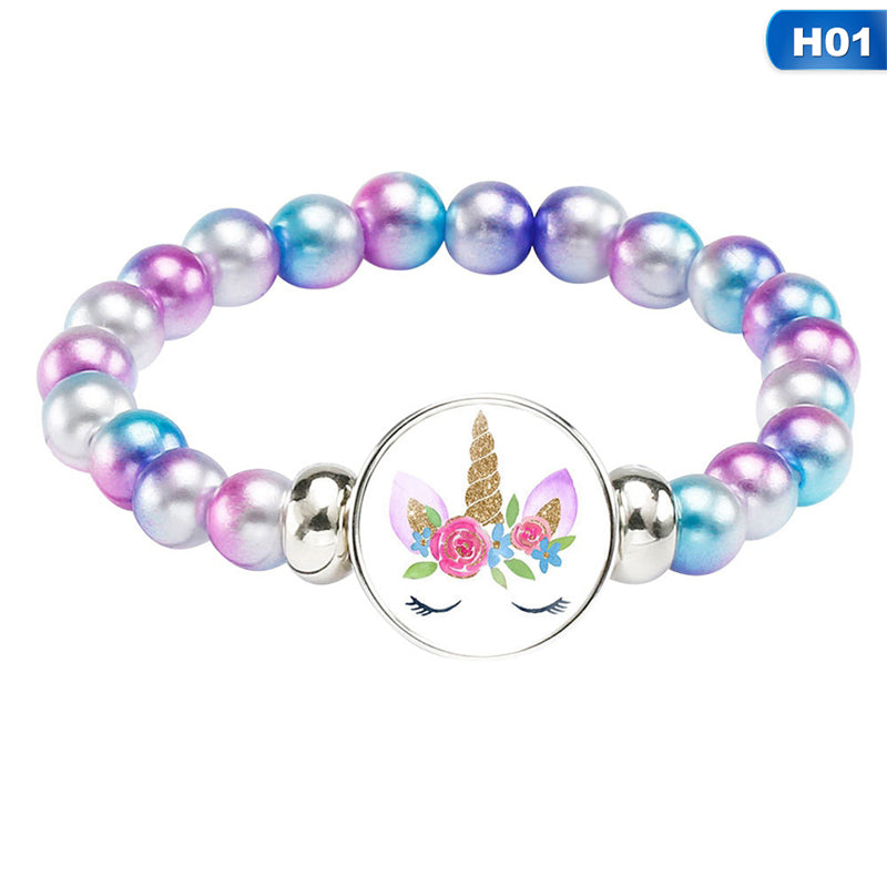 Trendy Unicorn Beads Bracelets 18mm Snap Holder Buttons Dome Cabochon Unicorn Charms Bracelet Jewelry Girls Women Boy Gift