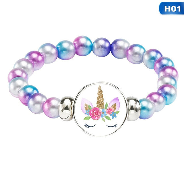 Trendy Unicorn Beads Bracelets 18mm Snap Holder Buttons Dome Cabochon Unicorn Charms Bracelet Jewelry Girls Women Boy Gift