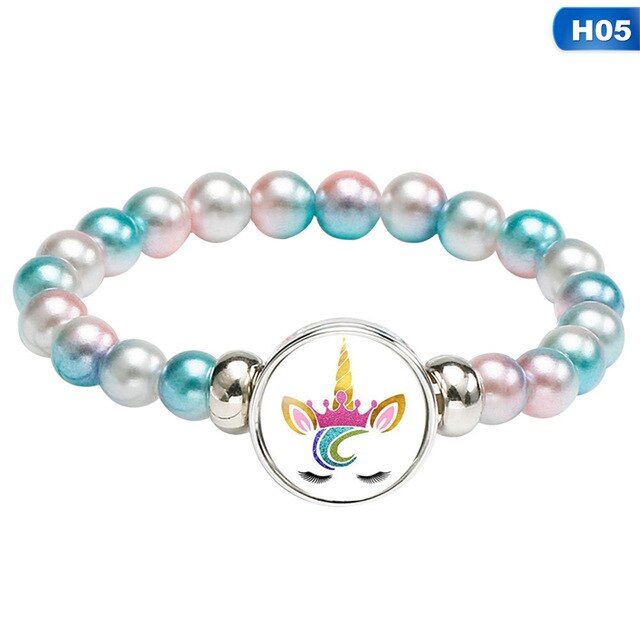 Trendy Unicorn Beads Bracelets 18mm Snap Holder Buttons Dome Cabochon Unicorn Charms Bracelet Jewelry Girls Women Boy Gift