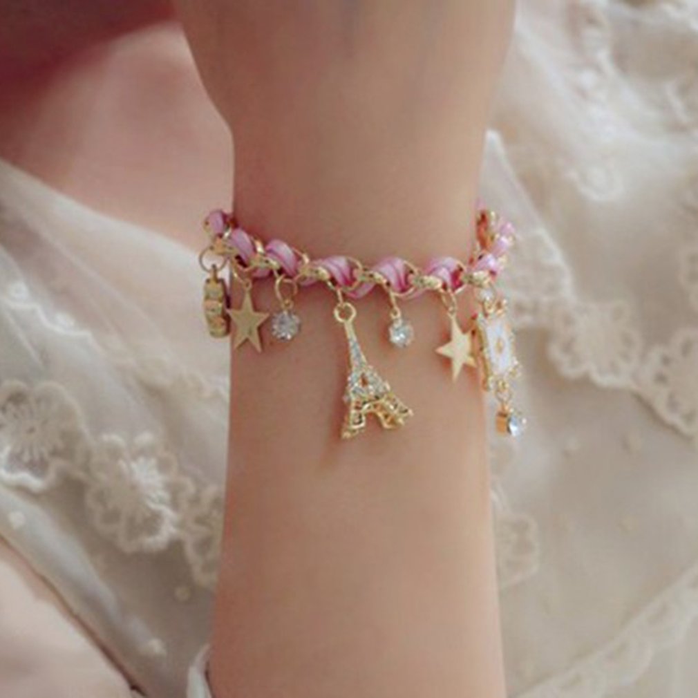 New Girls Lovely Five Pointed Star Charms Alloy Bracelet Korean Fashion Women Bangles Stylish Jewelry Accessories Birthday Gifts