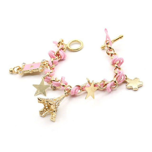 New Girls Lovely Five Pointed Star Charms Alloy Bracelet Korean Fashion Women Bangles Stylish Jewelry Accessories Birthday Gifts