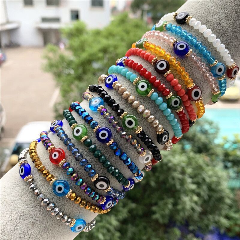 Fashion Elastic Turkish Eye Bead Charms Bracelets for Women Girl Friendship Acrylic Charm Bracelets Gift Party Accessories