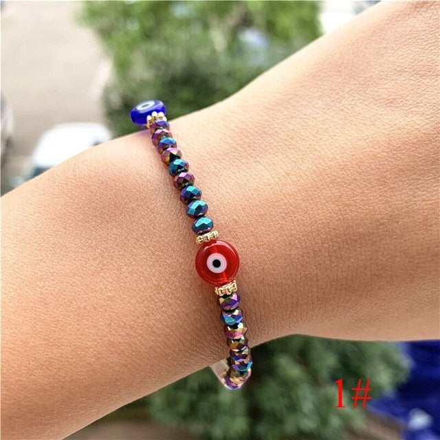 Fashion Elastic Turkish Eye Bead Charms Bracelets for Women Girl Friendship Acrylic Charm Bracelets Gift Party Accessories