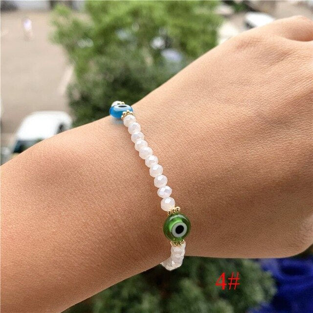 Fashion Elastic Turkish Eye Bead Charms Bracelets for Women Girl Friendship Acrylic Charm Bracelets Gift Party Accessories