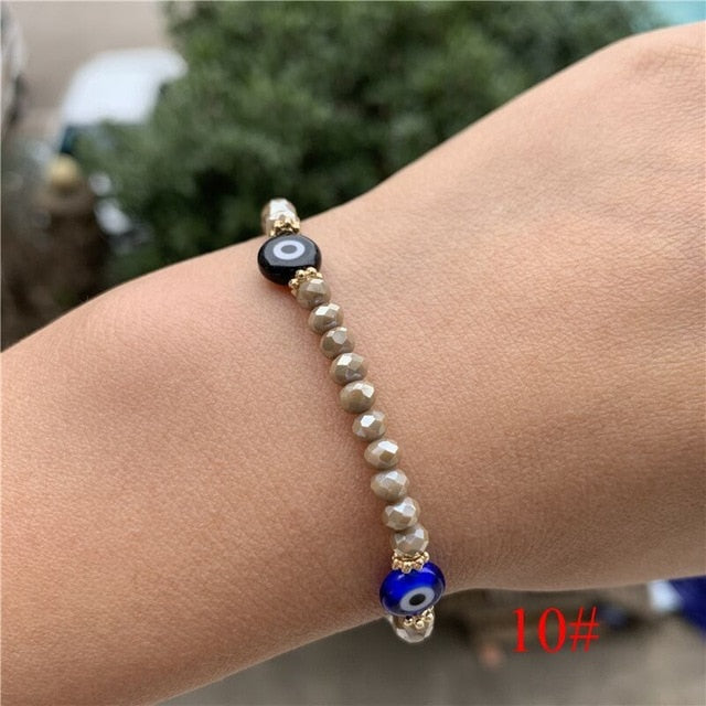 Fashion Elastic Turkish Eye Bead Charms Bracelets for Women Girl Friendship Acrylic Charm Bracelets Gift Party Accessories