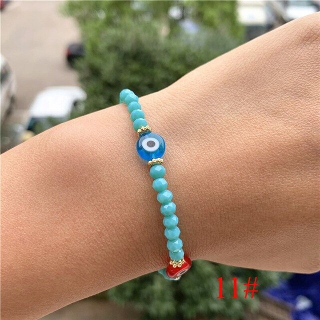Fashion Elastic Turkish Eye Bead Charms Bracelets for Women Girl Friendship Acrylic Charm Bracelets Gift Party Accessories