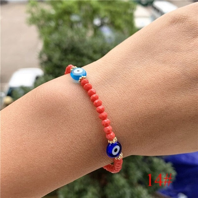 Fashion Elastic Turkish Eye Bead Charms Bracelets for Women Girl Friendship Acrylic Charm Bracelets Gift Party Accessories
