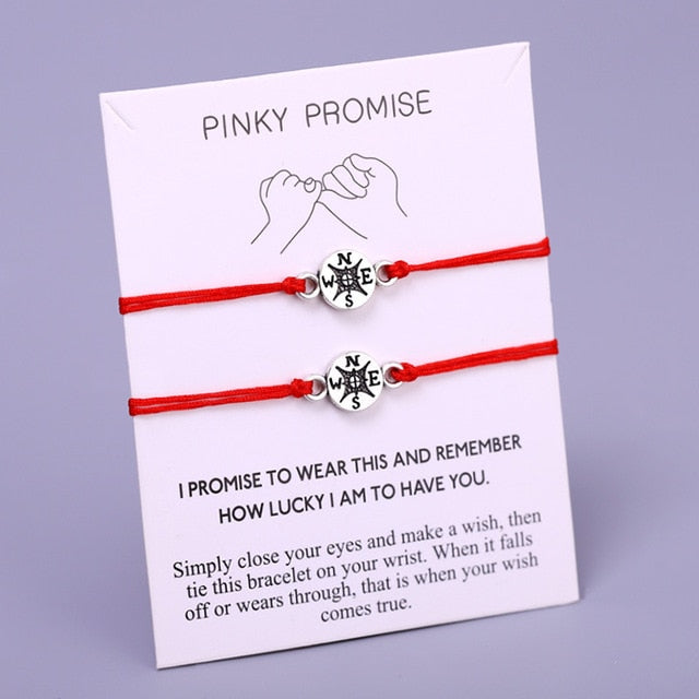 A Set-Pinky Promise Compass Bracelets Best Friends Mother Daughters Women Jewelry Christmas Gift Drop Shipping