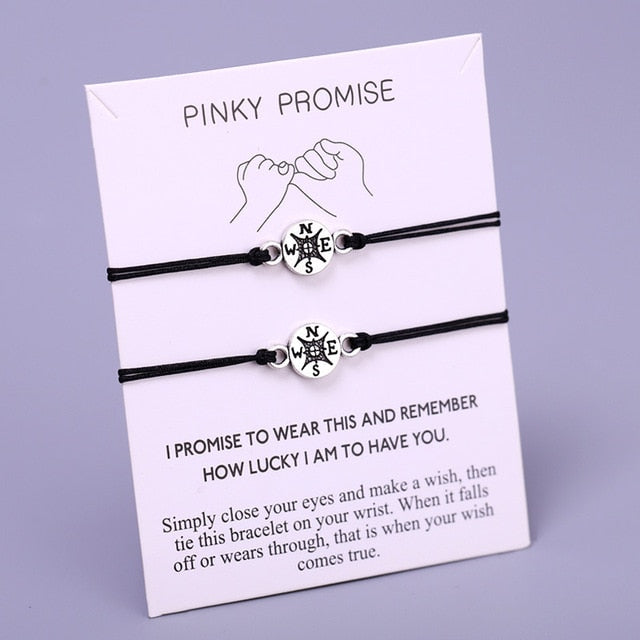 A Set-Pinky Promise Compass Bracelets Best Friends Mother Daughters Women Jewelry Christmas Gift Drop Shipping