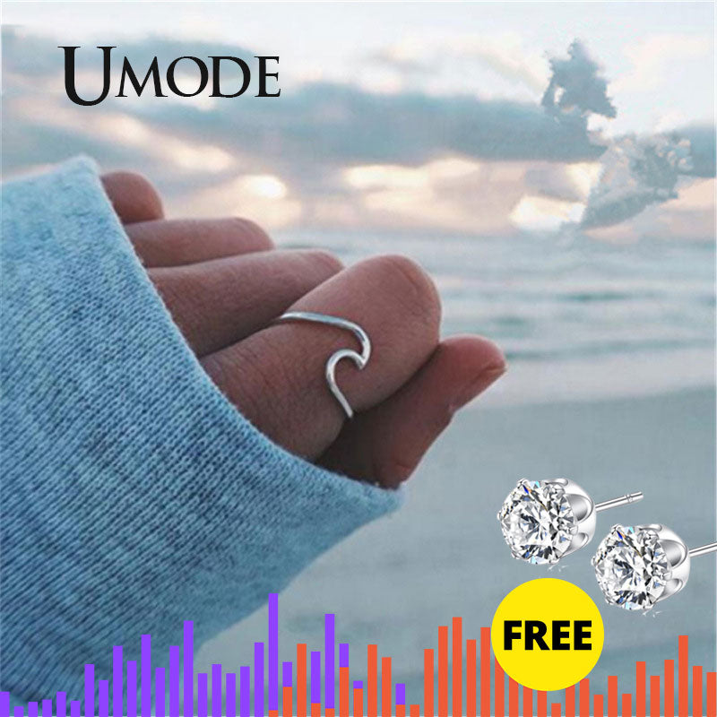 UMODE Women Wave Rings Alloy Siver Rings for Women Wedding Couple Fashion Trendy Jewelry Bague Femme Anillos Mujer UR0515