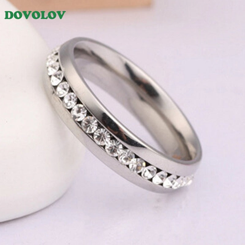 Dovolov Single Row Crystals Wedding Ring For Women Classical Mini Cubic Zirconia Rose Gold Color Rings Jewelry A515