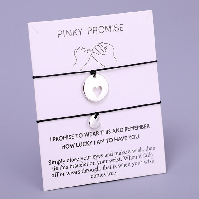A Set Pinky Promise Heart Bracelets Best Friends Compass Mother Daughters Women Jewelry Christmas Gift Drop Shipping