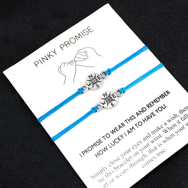 A Set Pinky Promise Heart Bracelets Best Friends Compass Mother Daughters Women Jewelry Christmas Gift Drop Shipping