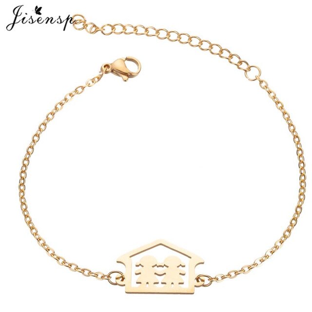 Jisensp Fashion Stainless Steel Figure Family Bracelets With Daughter Son Charm Adjustable Gold Bracelets for Kids Mother Gift