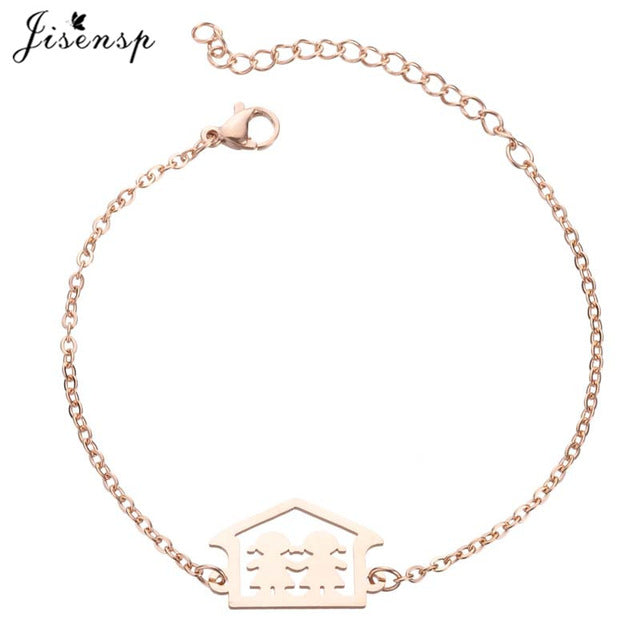 Jisensp Fashion Stainless Steel Figure Family Bracelets With Daughter Son Charm Adjustable Gold Bracelets for Kids Mother Gift