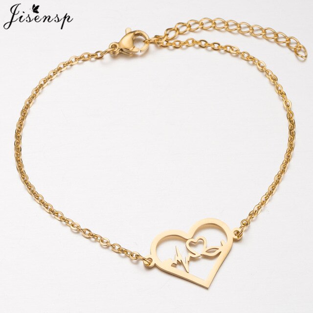 Jisensp Fashion Stainless Steel Figure Family Bracelets With Daughter Son Charm Adjustable Gold Bracelets for Kids Mother Gift