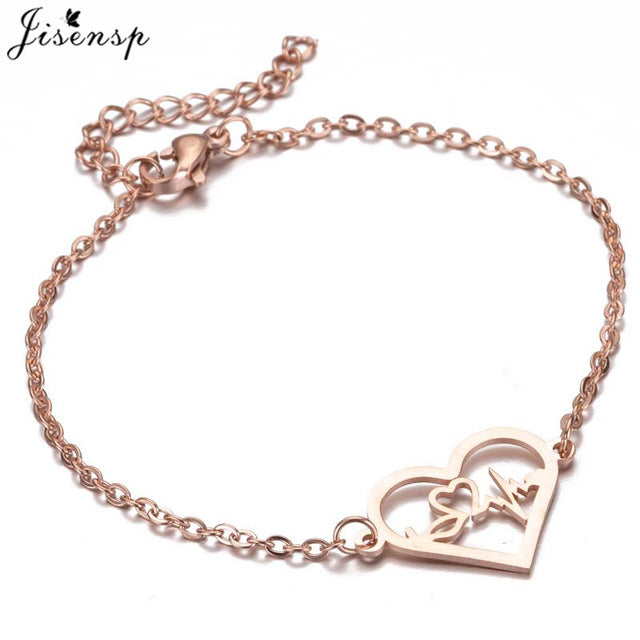 Jisensp Fashion Stainless Steel Figure Family Bracelets With Daughter Son Charm Adjustable Gold Bracelets for Kids Mother Gift