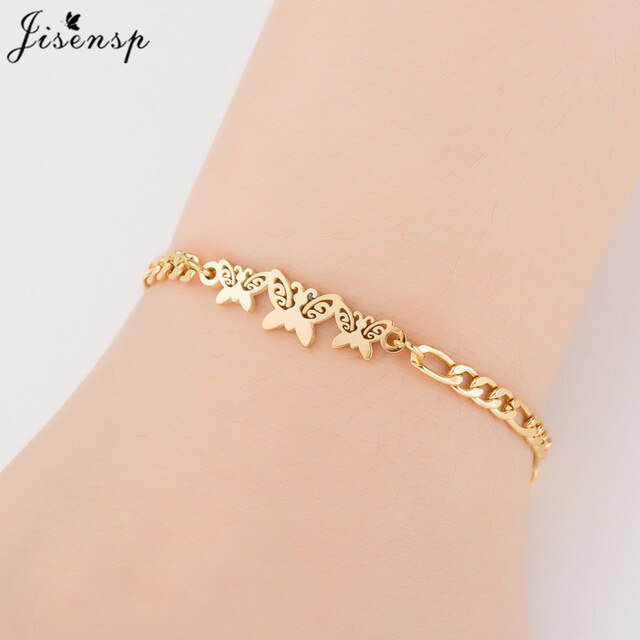 Jisensp Fashion Stainless Steel Figure Family Bracelets With Daughter Son Charm Adjustable Gold Bracelets for Kids Mother Gift