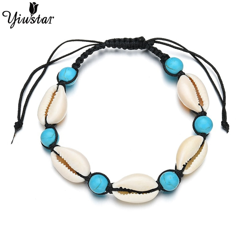 Yiustar 1pc Cowrie Blue Shell Bracelet femme Adjustable boho Macrame Classmate Real Seashell Bracelet Mothers Day Jewelry Bijoux