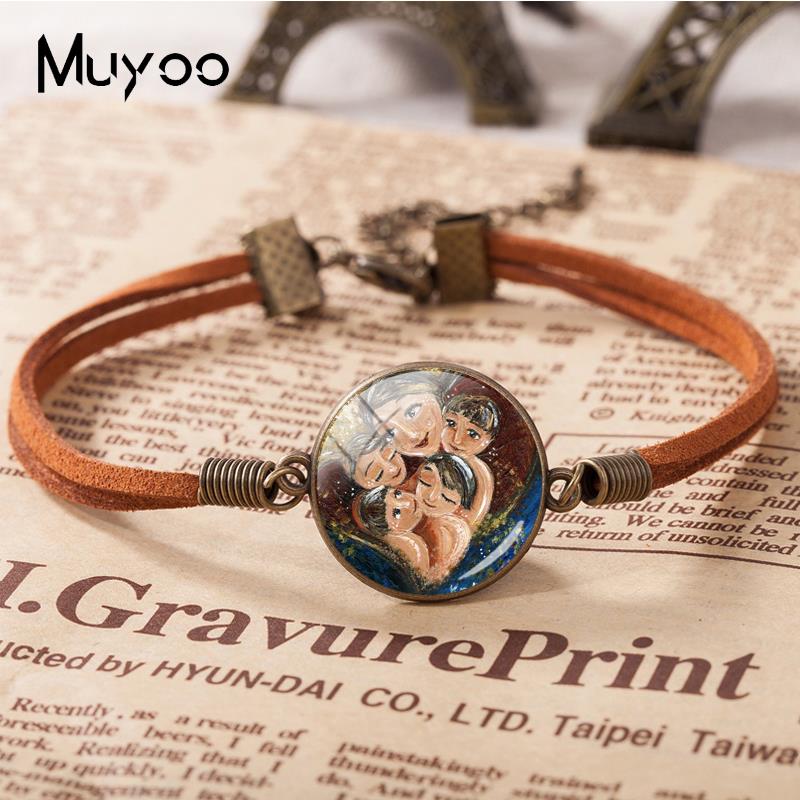 2018 New Mother And Children Leather Bracelet Baby with Mommy Bracelets Glass Dome Cabochon Jewelry Mother's Day Gift