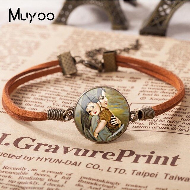 2018 New Mother And Children Leather Bracelet Baby with Mommy Bracelets Glass Dome Cabochon Jewelry Mother's Day Gift